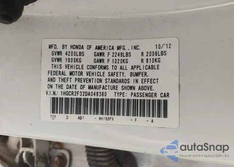2013 Honda Accord Lx from USA, damaged, VIN 1HGCR2F32DA049380